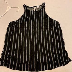 Old navy black white striped tank top Euc high neck Medium